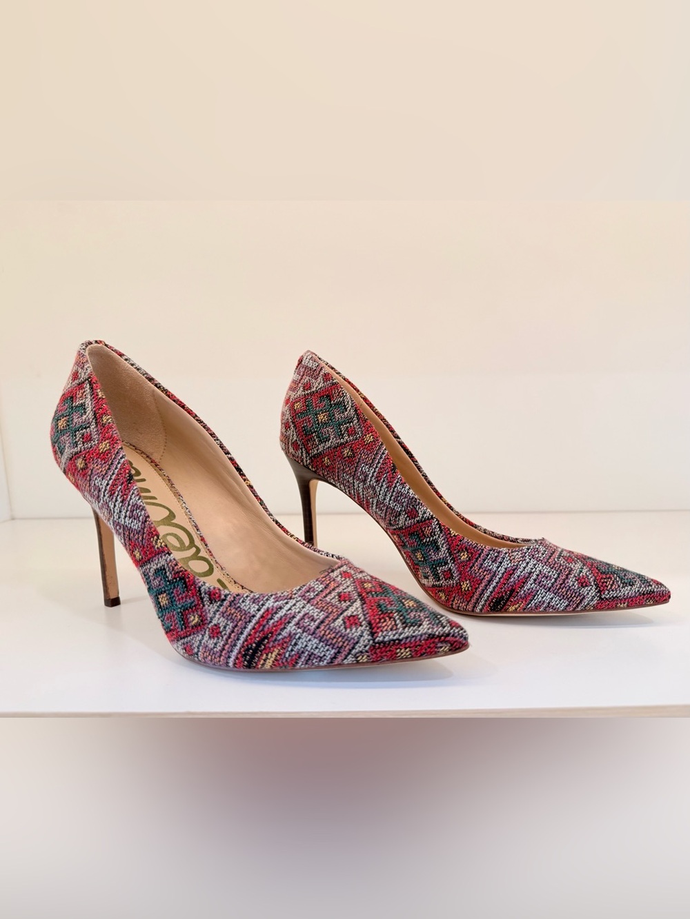 Sam Edelman Red Multicolor Patterned Pointed-Toe Pumps